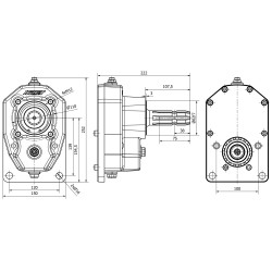 PTO GEARBOX, MALE SHAFT, RATIO 1:3,0, 30KW for PZ30-WOM gear pump.