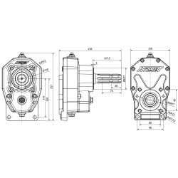 PTO GEARBOX for piston pumps, 6 SPLINED 1 1/8" MALE SHAFT, RATIO 1:2,0, 35KW